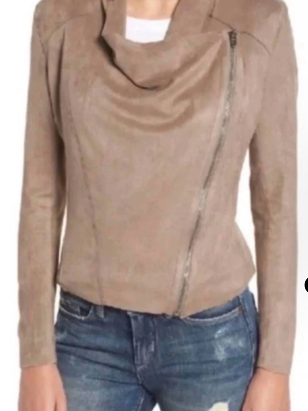 Blank NYC Taupe Asymmetrical Zip Leather Jacket, S
